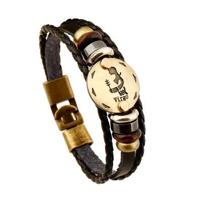 Jewelry Virgo Genuine Leather Bracelet Male 12 Zodiac Horoscope Men Women Friendship Bracelets & Bangles | Украшения и