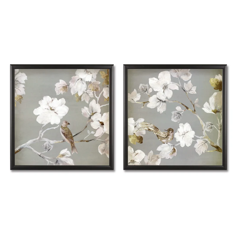 

No Frame 2 Pcs Hot Sell Flower and bird illustration Wall Art Picture Modern Home Decoration Living Room Canvas Print Painting