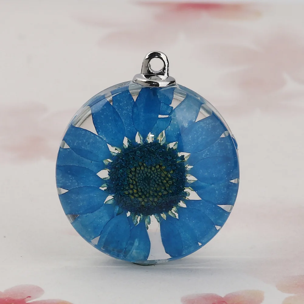 DoreenBeads стеклянный кулон с высушенным цветком круглые шармы хризантемой