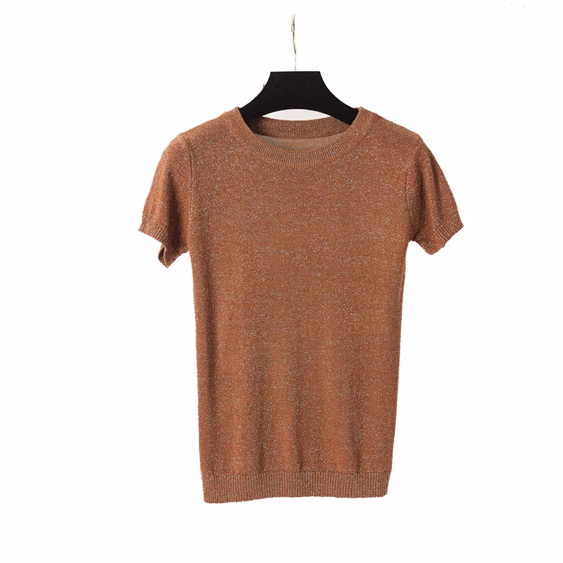 Neploe 2019 Summer Autumn Women Bright Silk Sweater Slim Sexy short-sleeve O neck elastic Knitwear Fashion Tops 65878 | Женская одежда