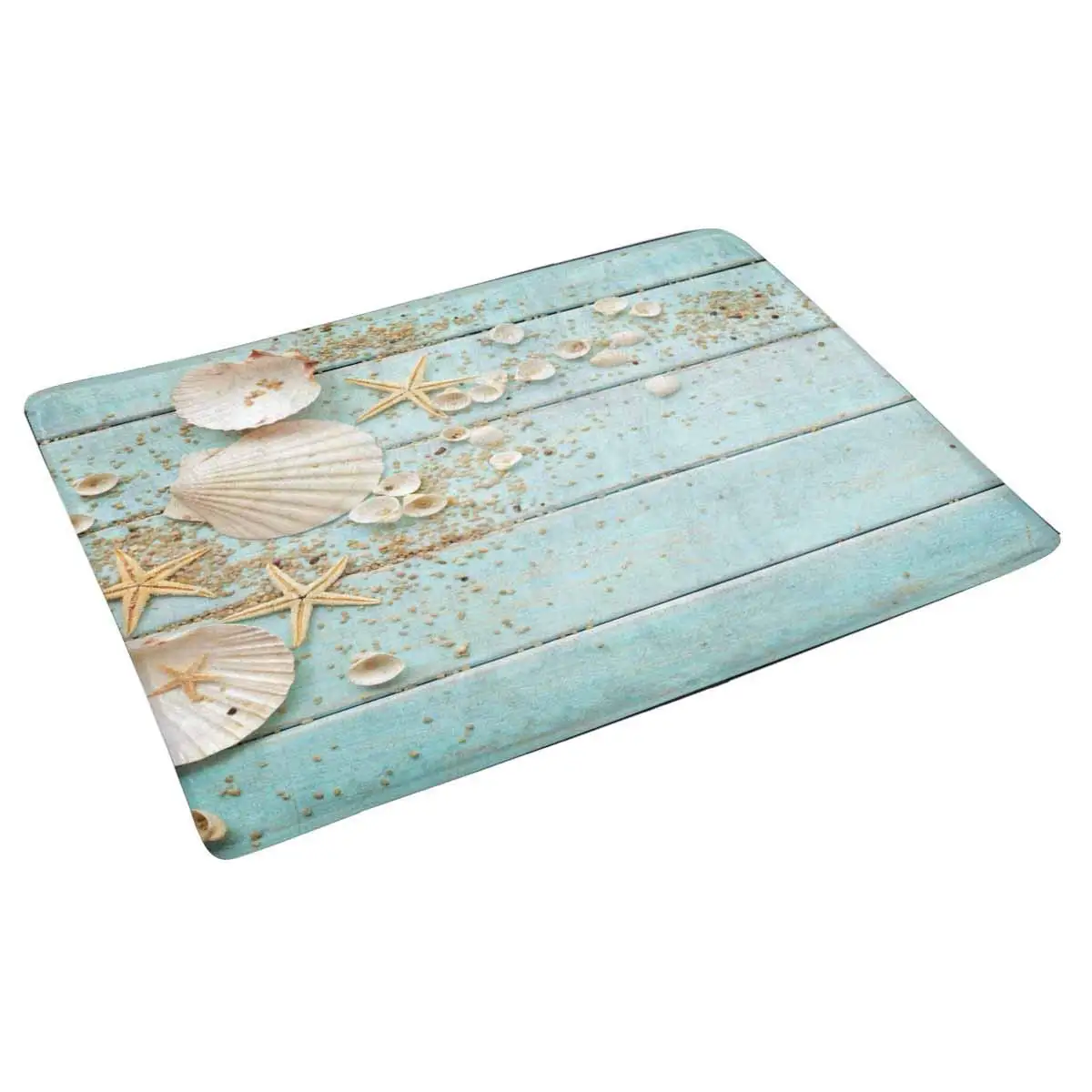 Seashells Frame on Wooden Nautical Border Indoor Doormat Latex Backing Non Slip Door Mat Entrance Rug | Дом и сад