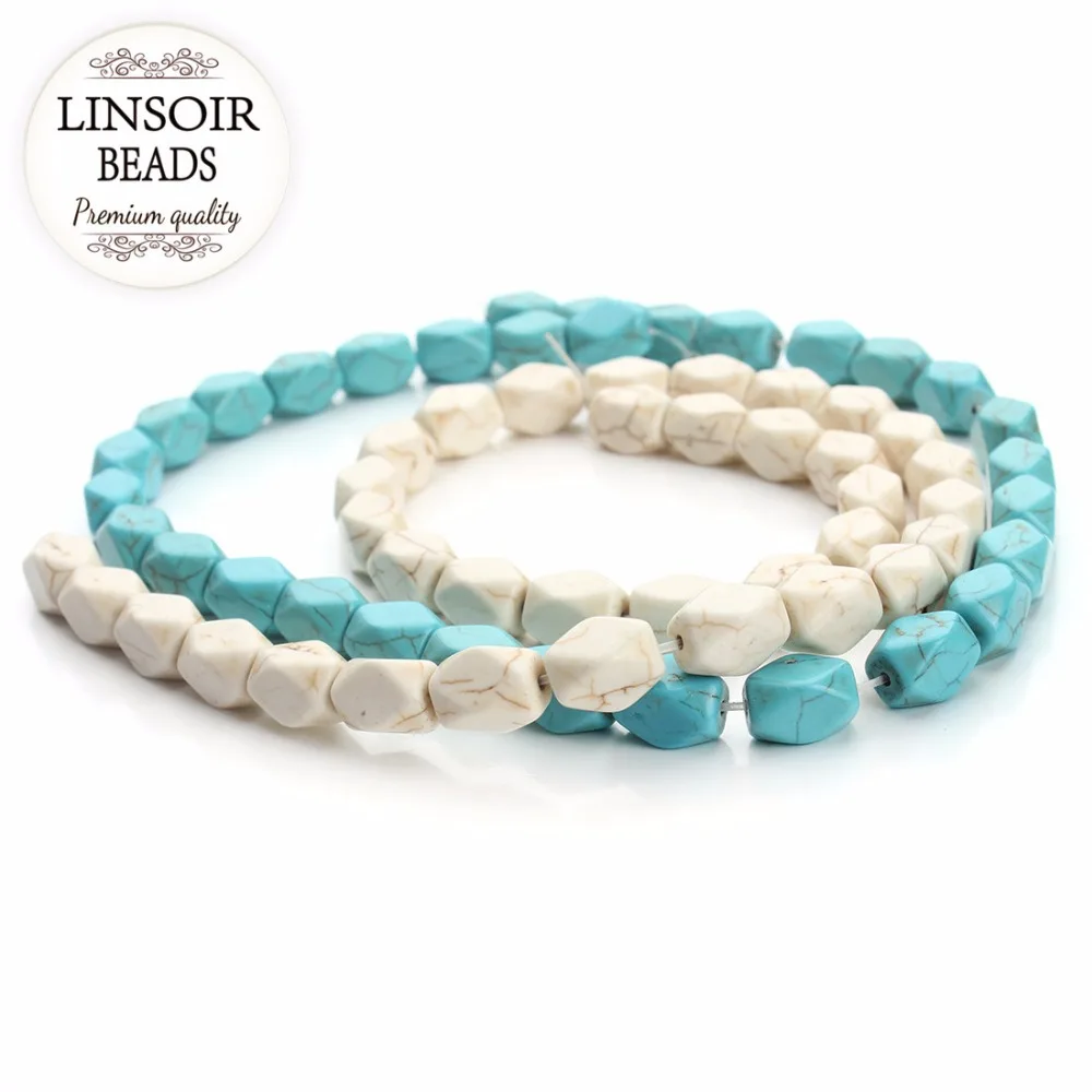 

LINSOIR 32pcs/lot 8*12mm White Blue Turquoises Beads Irregular Loose Natural Stone Spacer Seed Beads For Jewelry Making Findings