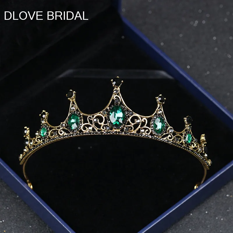 

New Arrival Bridal Tiara with Green Black Crystals High Quality Wedding Party Crown Baroque Hair Jewelry Accessory