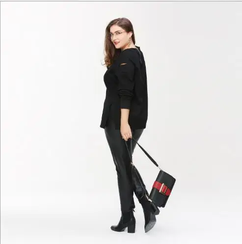 2018 Work Office Style Elegant Winter 3XL 4XL 5XL Plus Size Hollow Out Long Sleeve Black Women Sid E745 | Женская одежда