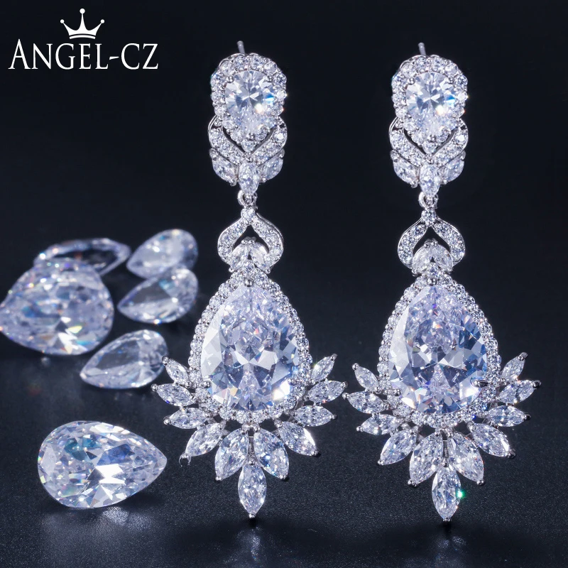 Длинные вечерние Ги подвески с фианитами 5 цветов|dangling earrings for women|long dangle earringsdangle |