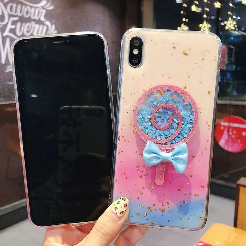 3D леденец градиентный телефонный чехол для iPhone XR XS Max блестящий золотой фольгой Мягкий ТПУ чехол для iPhone X 6 6S 7 8 Plus чехол Capa Funda