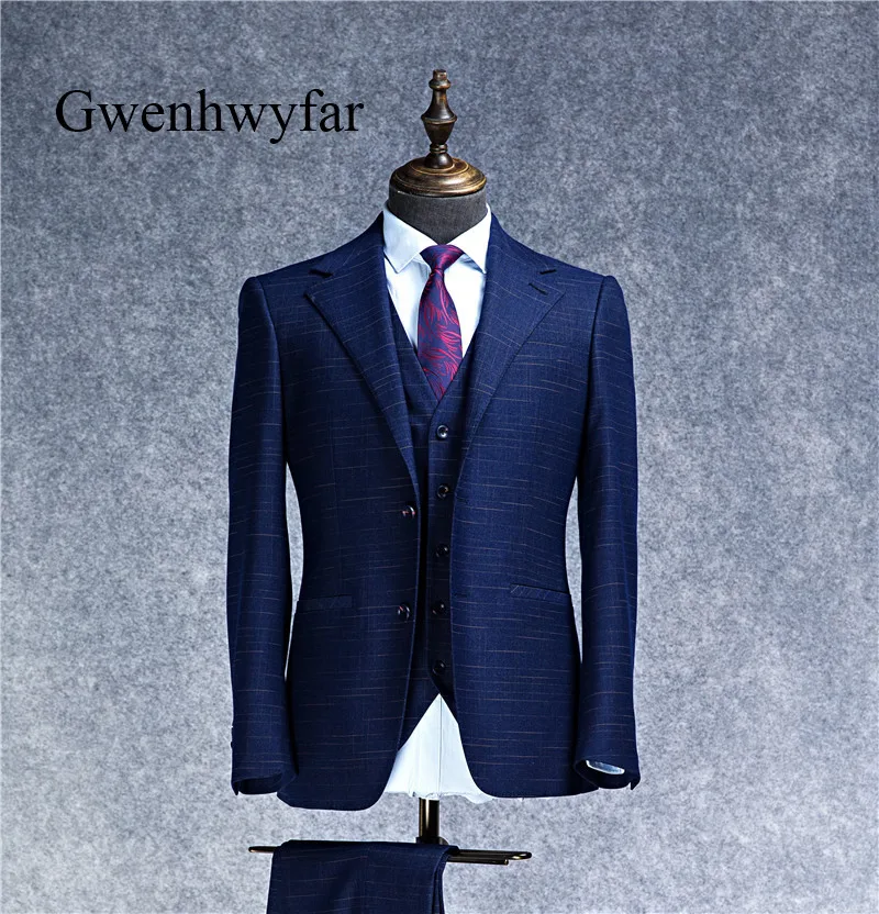 Gwenhwyfar 2018 новый дизайн костюм полосатые узоры Мужские Британские темно синие