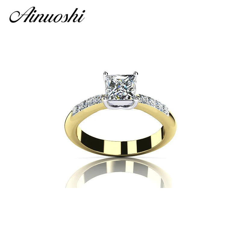 AINOUSHI, роскошное женское желтое кольцо, 925 пробы, серебряное, принцесса, срезанное, обручальное кольцо, палец вечности, хорошее ювелирное изделие, обручальное кольцо