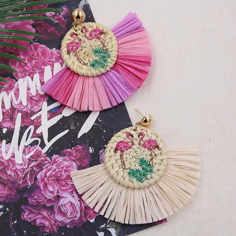 Корейские Ротанговые серьги из рафии для женщин ручная работа деревянная