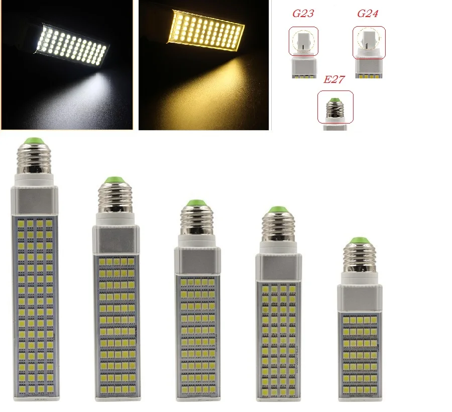 Лампада G23 G24 E27 5W 7W 9W 11W 13W 15W 85V 265V/AC горизонтальная штепсельная лампа SMD5050 Bombillas