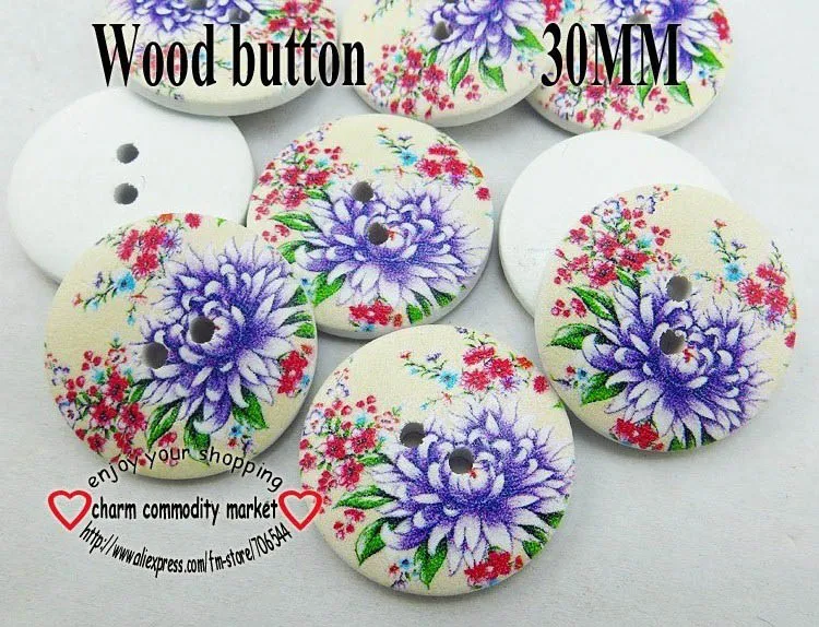 

20PCS 30MM Butterfly Painting Wooden Buttons Coat Boots Sewing Clothes Accessory Fit Garment MCB-233