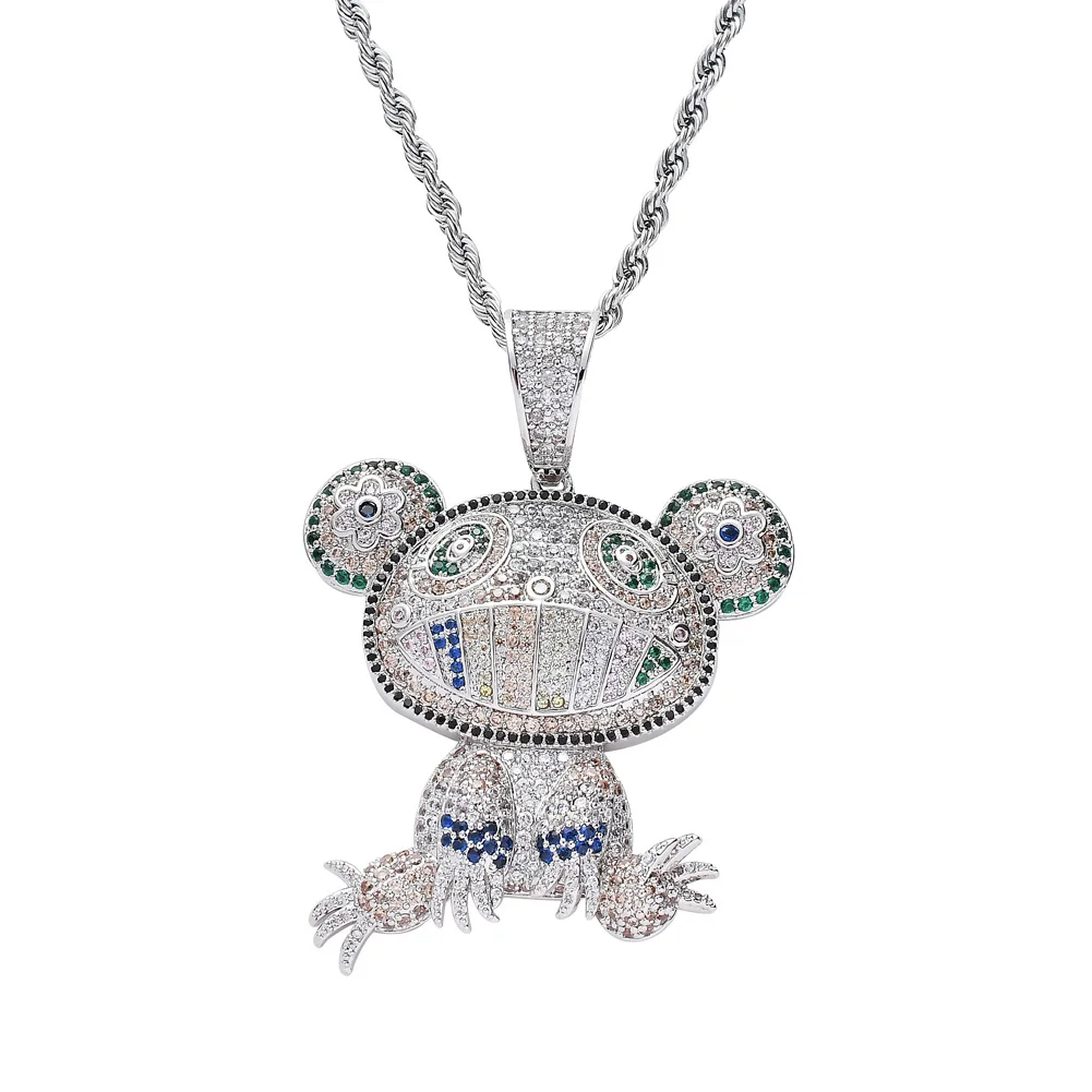 silver color Bling латунный красочный циркон кулон «лягушка» с 4 мм CZ теннисная цепь ожерелье хип-хоп ожерелье ювелирный подарок CN080A - Окраска металла: silver color