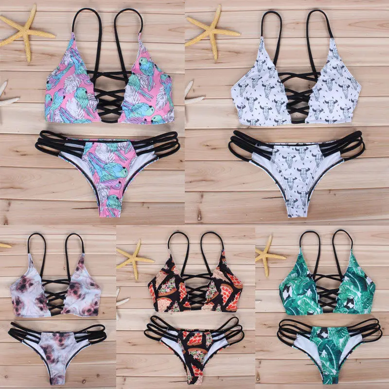 Новинка 2017 сексуальный женский комплект бикини из двух предметов с черным