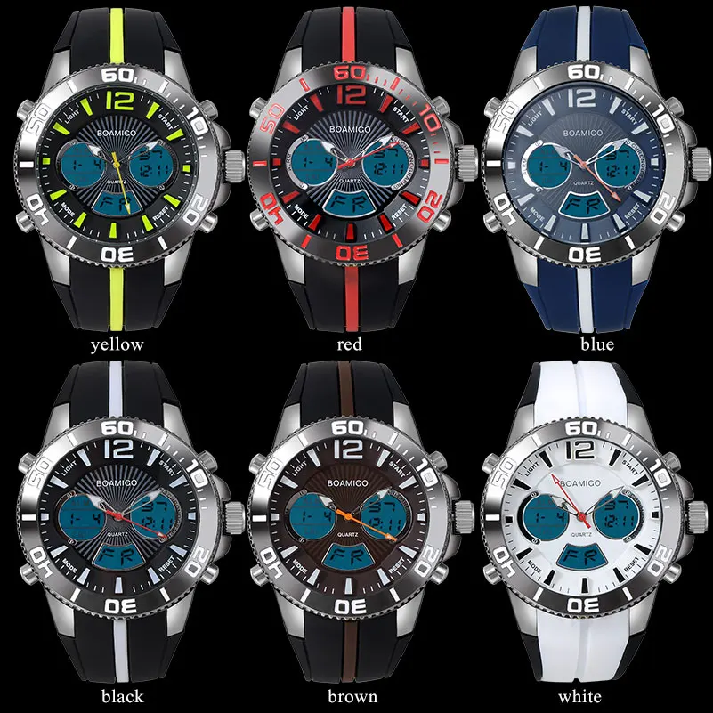 Мужские спортивные часы модные цифровые кварцевые BOAMIGO водонепроницаемые