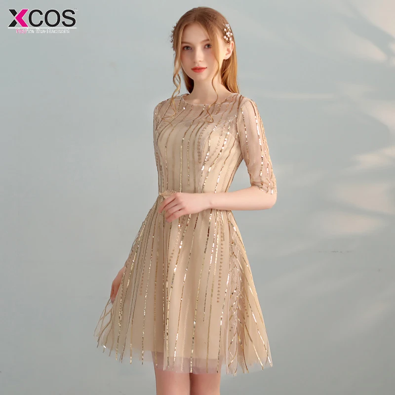 Vestidos de graduacion cortos 2018 Золотое платье для выпускного вечера настоящая фотография