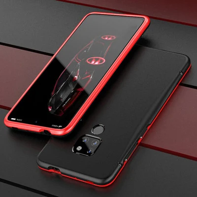 Чехлы для huawei mate 20, чехол с жесткой задней панелью, металлический бампер, бизнес-чехол для телефона huawei mate 20 HMA-AL00, металлический корпус - Цвет: black and red