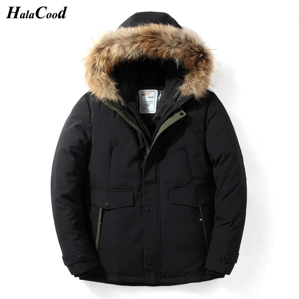 Black 117 HALACOOD, хит, новинка, мужской пуховик, зимний, толстый, теплый, пуховик, пальто, с капюшоном, для мужчин, с меховым воротником, пальто, повседневная, мужская одежда - Цвет: Black 117