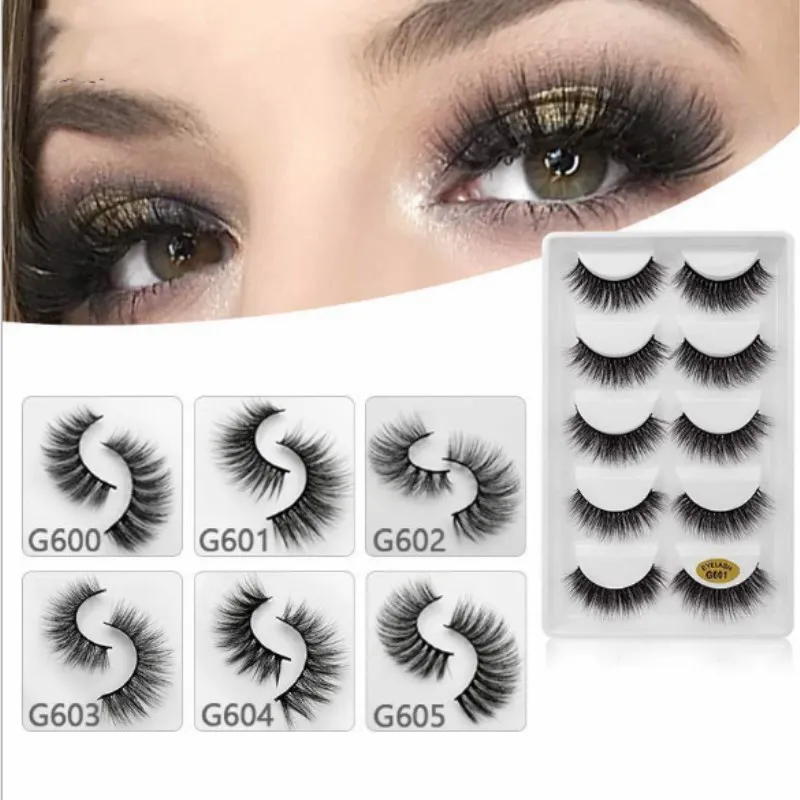 

5 Pairs 6 Styles 3D Faux Mink Hair Soft False Eyelashes Fluffy Wispy Thick Lashes Handmade Soft Eye Makeup Extension Tools