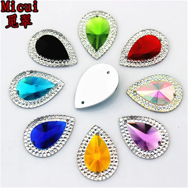 Mix color Micui 50 шт. 18*25 мм AB Цвет капли смолы кристалл смолы Стразы бусины плоская задняя сторона швейные пуговицы для шитья на 2 отверстия ZZ474 - Цвет: Mix color