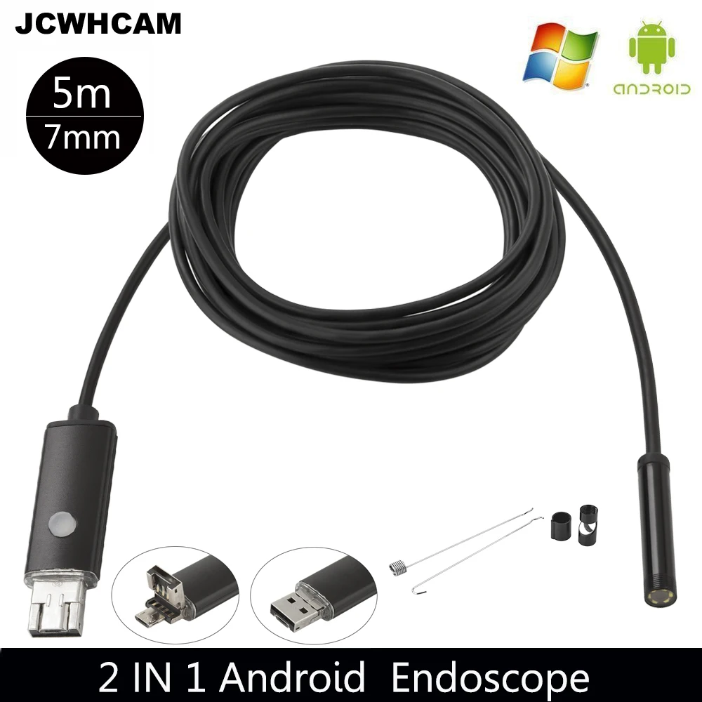 

JCWHCAM 7mm Lens 5M Android USB Endoscope Camera Flexible Snake USB Pipe Inspection Android Phone OTG USB Borescope Camera