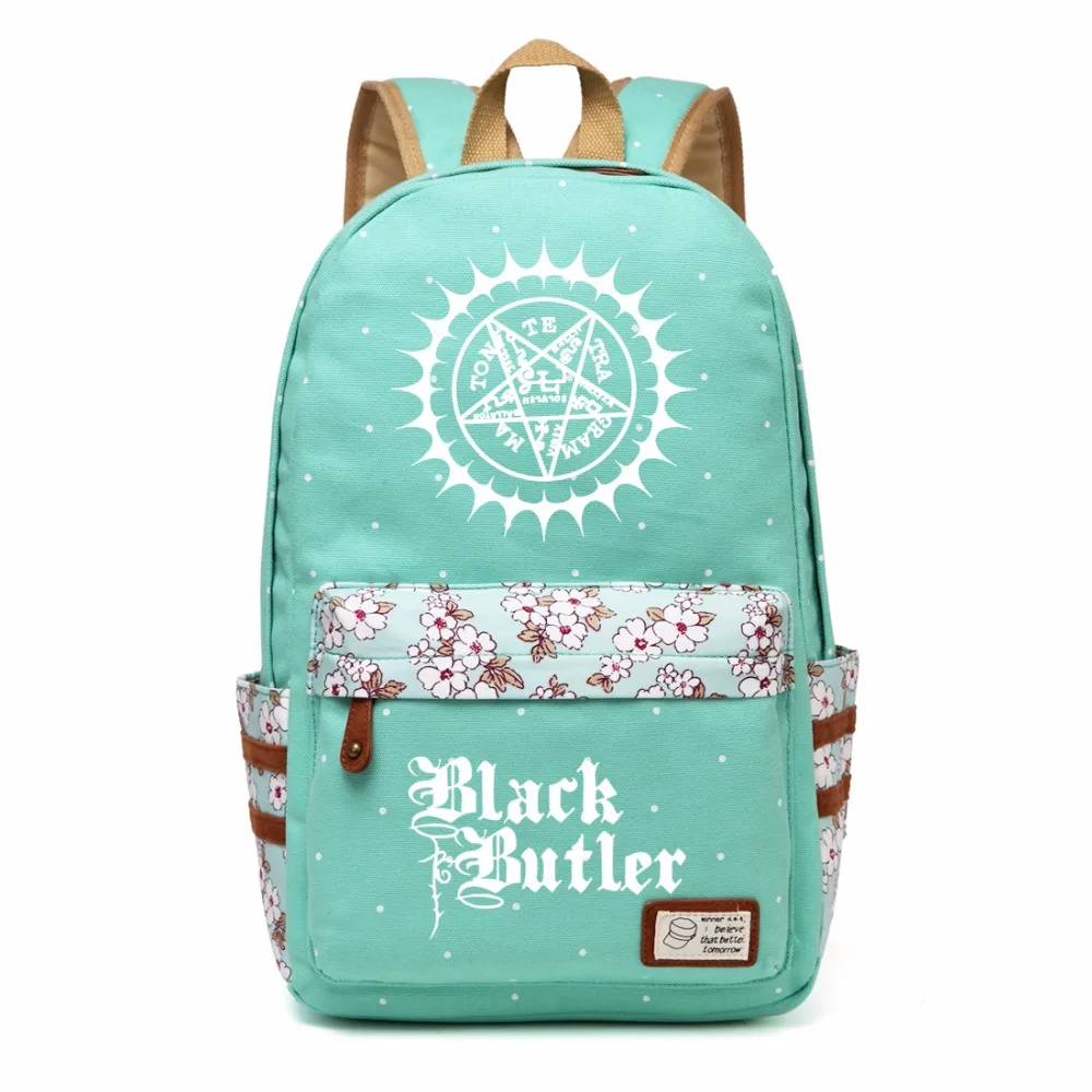 WISHOT Аниме Черный дворецкий Холщовая Сумка цветы волнистые точки рюкзаки рюкзак