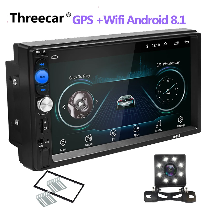 8 camera with frame Автомагнитола 2 Din Android 8,0 Автомагнитола 7 дюймов 1024*600 автомобильный аудио плеер gps навигация Wifi Bluetooth мультимедиа плеер новейший - Цвет: 8 camera with frame