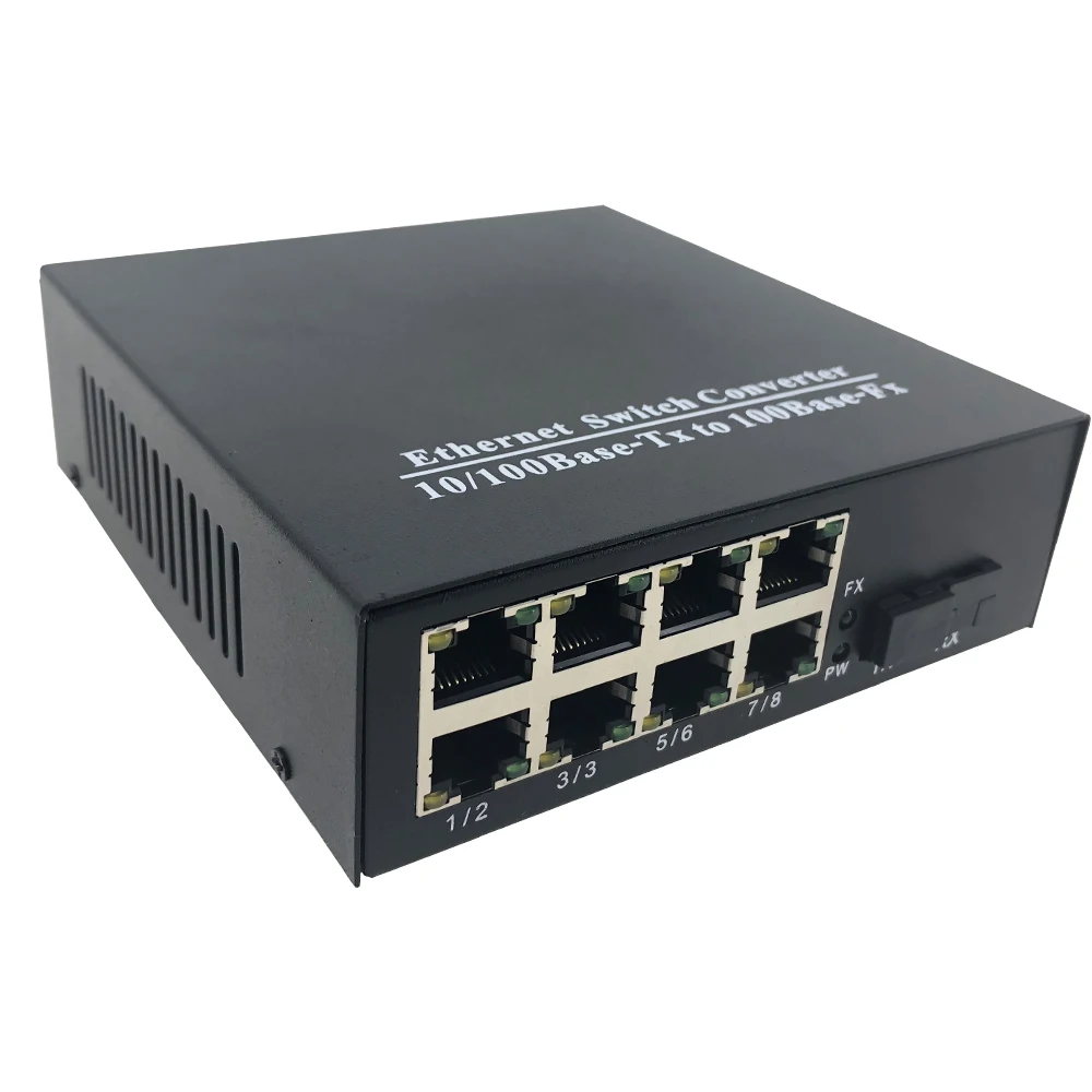 10/100 м одиночное волокно 1310 нм в сторону 8 * RJ45 порт волоконный Переключатель 20 км