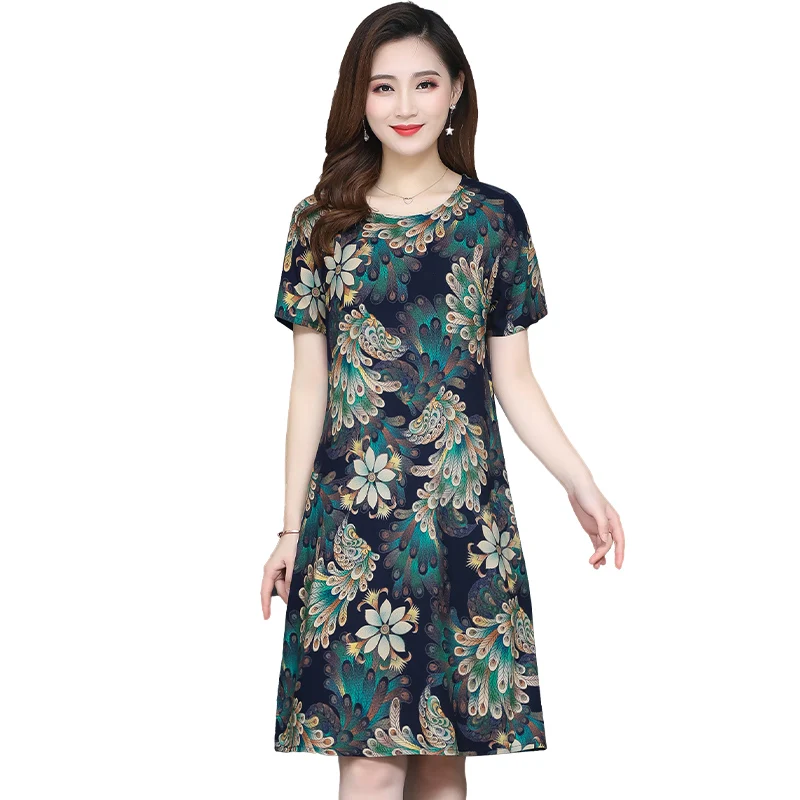 

2020 Women's summer dress fashion sexy plus size cotton short-sleeved middle-aged Casual Plus Size printing dresses female