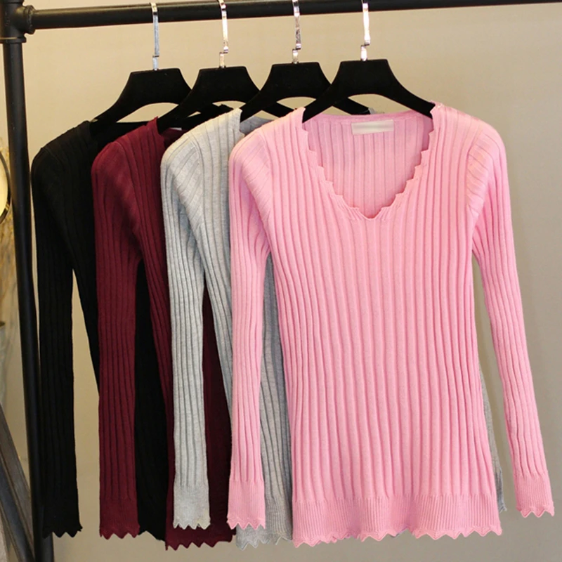 Свитер женский джемпер осень 2017 размера плюс v образный вырез длинный рукав