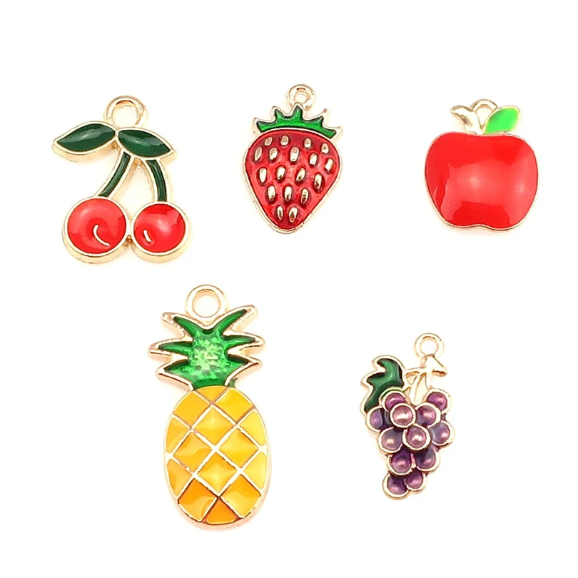 10X Coloful эмали фруктов клубника вишня Apple Подвески DIY браслет Цепочки и ожерелья