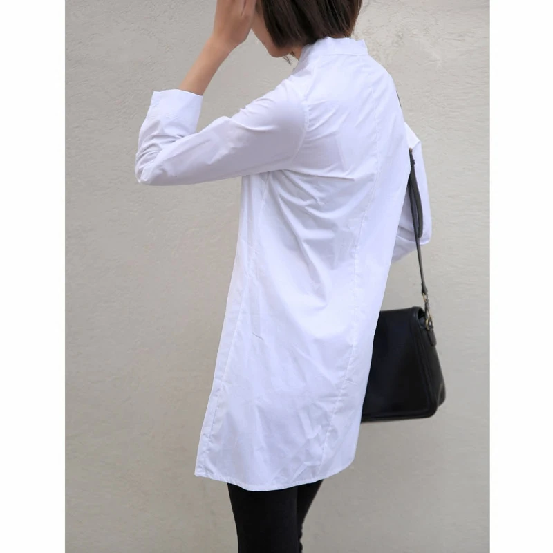 Женские блузки длинные повседневные базовые с длинным рукавом V-образным вырезом