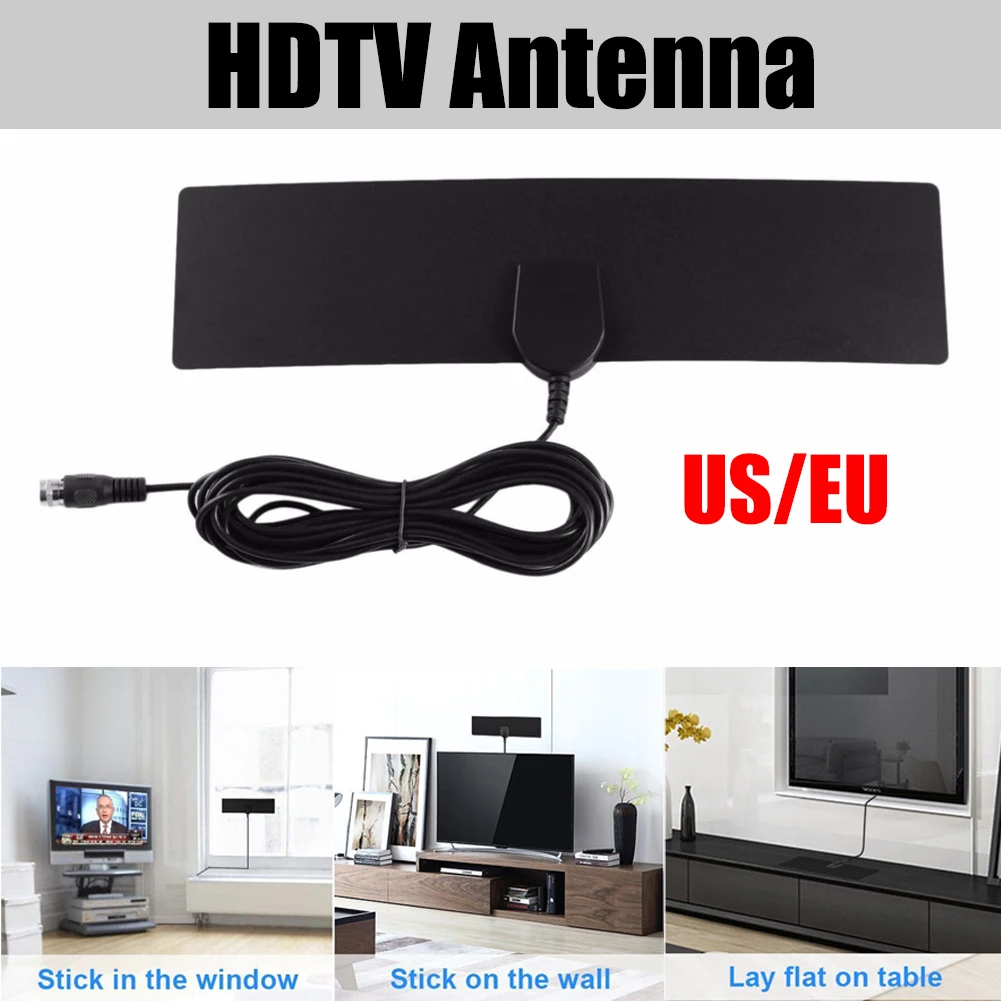 Плоский внутренний HD усилитель сигнала цифровая ТВ антенна HD tv диапазон 50 км УКВ УВЧ HD ТВ антенна ТВ приемник сигнала США штекер