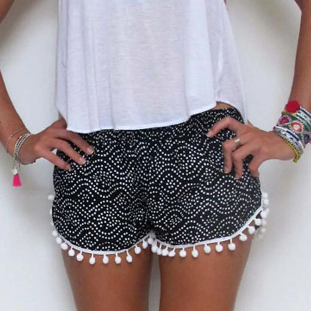 Сексуальные женские шорты повседневные в горошек с высокой талией кисточками
