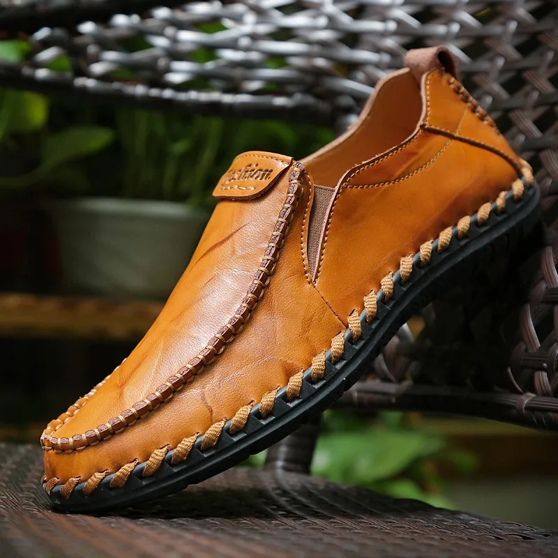 New Style Handmade Men's Casual Leather Shoes Chaussures Hommes En Cuir Slip On Light Comfortable Outdoor For Men Summer | Обувь