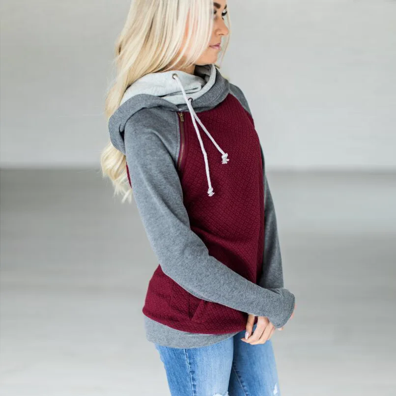 Oversize толстовки Для женщин пуловер с капюшоном женский лоскутное двойным