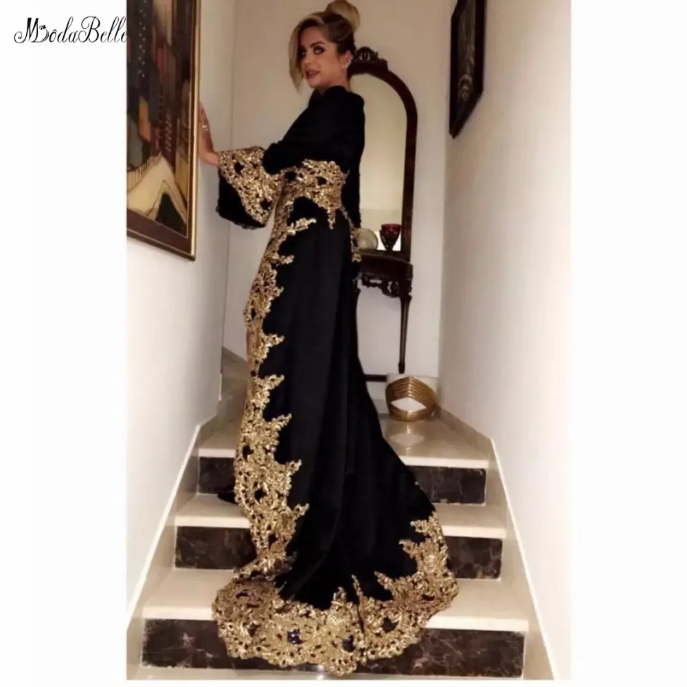 Черное вечернее платье Modabelle с высоким разрезом Robe Soiree Femme Золотая аппликация
