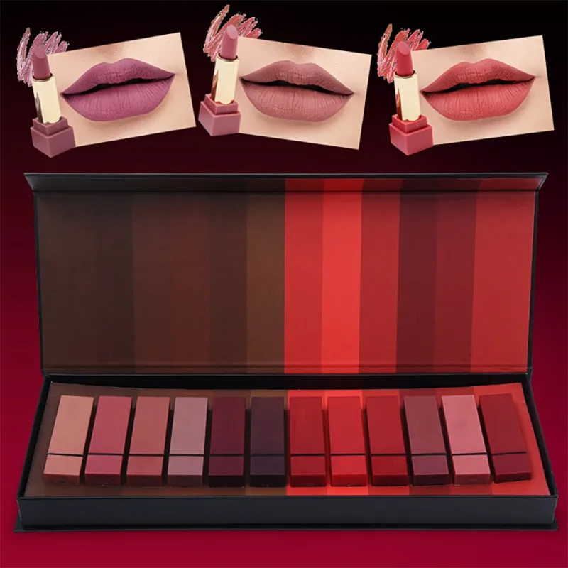 Matte Lipstick Velvet Lasting Moisturizing Cosmetics Red Lips Makeup Lip Gloss Kit Beauty 12 pcs/setA00184 |