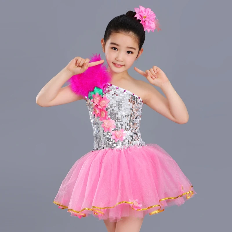 Современные джазовые танцевальные костюмы для девочек платье с блестками сальсы
