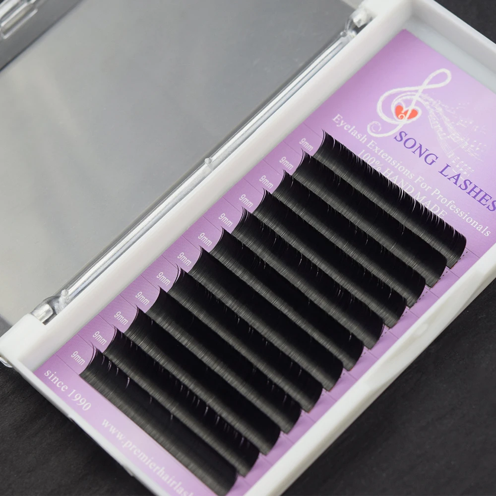 

SONG LASHES Ellipse Flat False Eyelash Extensions Soft Thin Tip Flat Roots TEN trays per pack C ,D curl