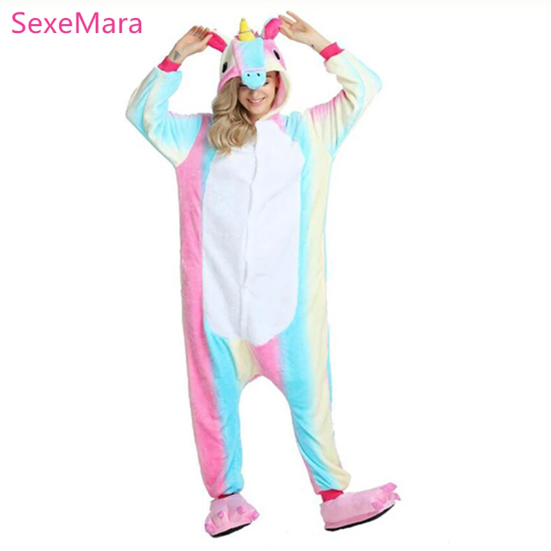 Оптовая продажа Rainbow Star Единорог Onesie для взрослых унисекс Косплэй костюм пижамы