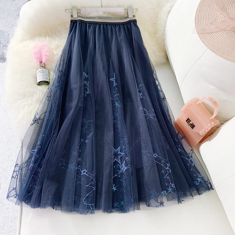 Женская трехслойная плиссированная юбка-пачка средней длины с высокой талией |