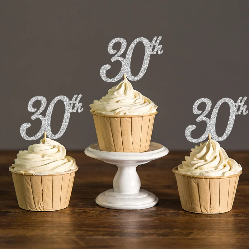 Silver Glitter Золотой/Серебряный Блестящий 30th Cupcake Picks выбор для 30th декор для вечеринки в честь Дня рождения 30 вечерние украшения аксессуар для кекса поставки - Цвет: Silver Glitter