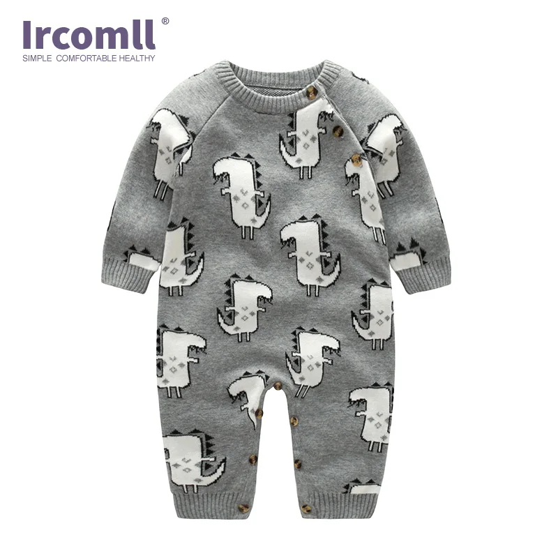 Ircomll/комбинезон унисекс для новорожденных мальчиков и девочек; хлопковый трикотажный Детский комбинезон с круглым вырезом и рисунком; Верхняя одежда для детей; одежда для малышей - Цвет: Gray