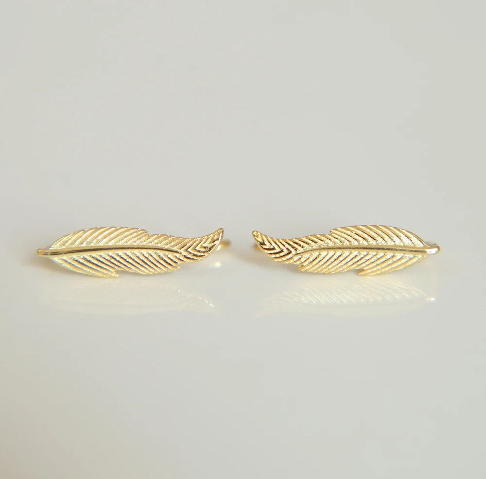 Серьги подвески из серебра 925 пробы с простыми перьями|Серьги-гвоздики| |