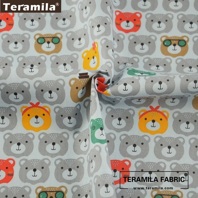 Teramila из хлопка с принтом серые Мультяшные медведи дизайн головы саржевого материала Ткань Лоскутное детское платье украшение домашний текстиль