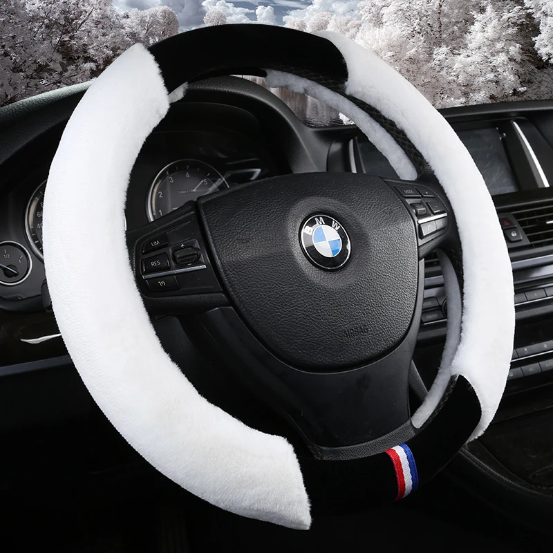 

KKYSYELVA 8 Colors Plush Fur Winter Car Steering Wheel Cover 38cm Auto Steering-wheel Covers Interior Accessories Non-slip