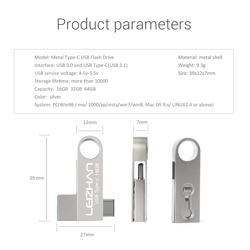 LEIZHAN Флешка USB C 32 Гб металлический OTG флеш накопитель type карта памяти 64 3 0 U диск