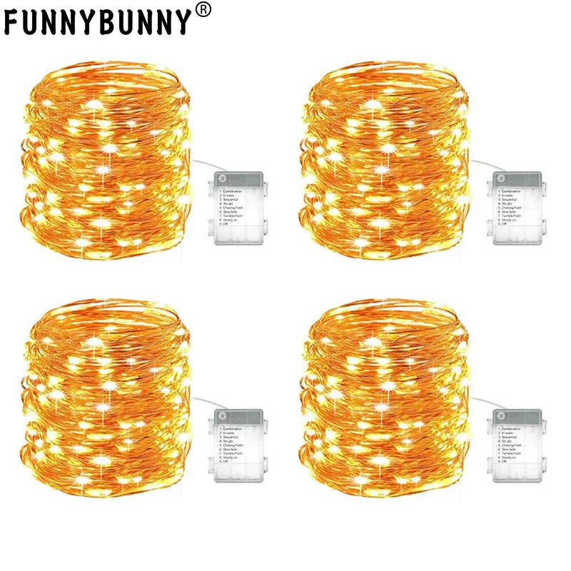 FUNNYBUNNY светодиодный Сказочный светильник Водонепроницаемая светящаяся гирлянда на батарейках медная проволока для рождественских огней DIY Декор для свадебной вечеринки