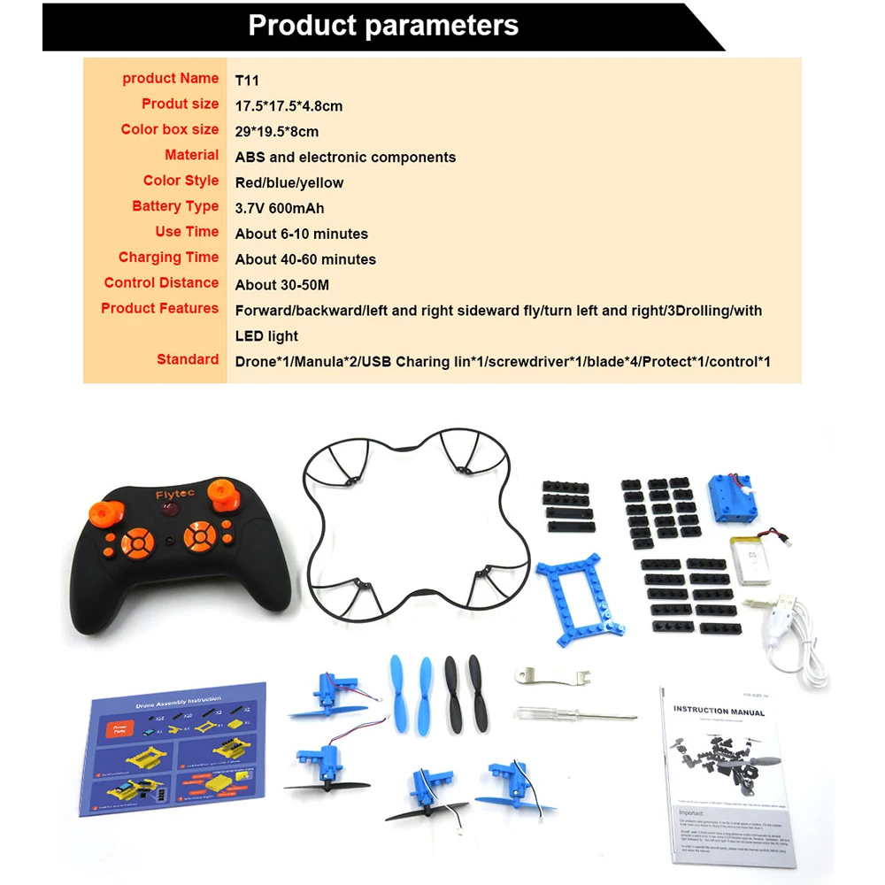 Flytec T11 DIY строительный блок RC Quadcopter 3D Flip режим Безголового режима мини кирпичи
