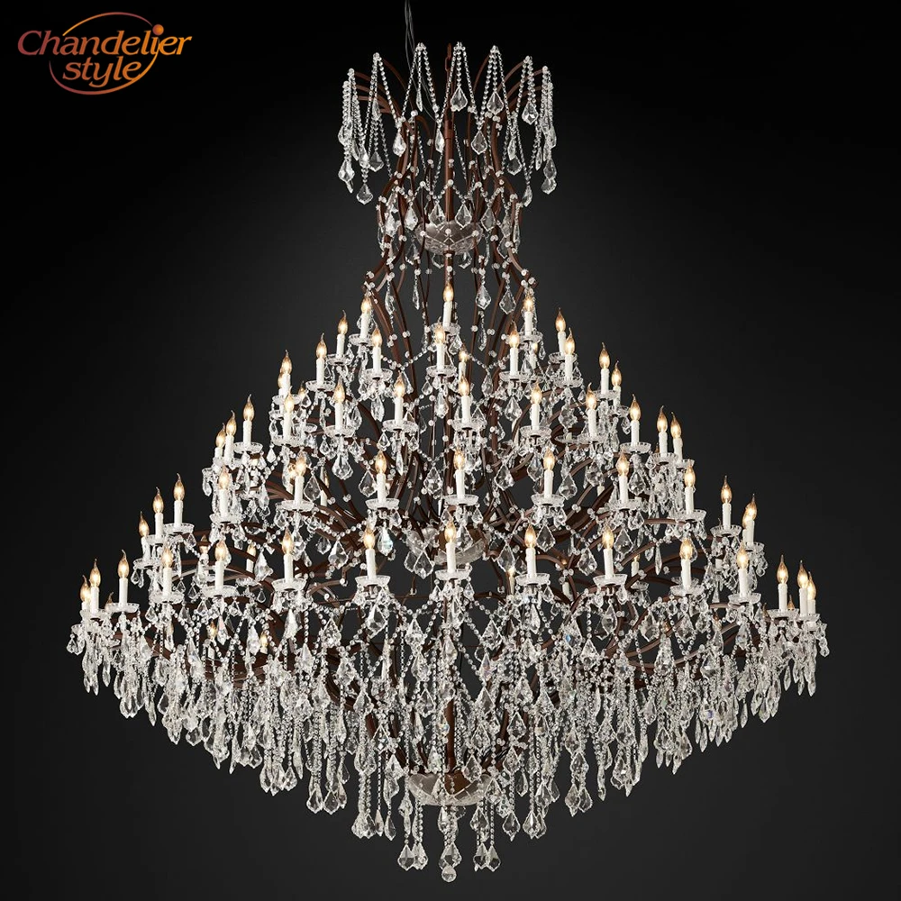 19th C. Железная и стандартная люстра Rococo большая Хрустальная 101 дюйма современные